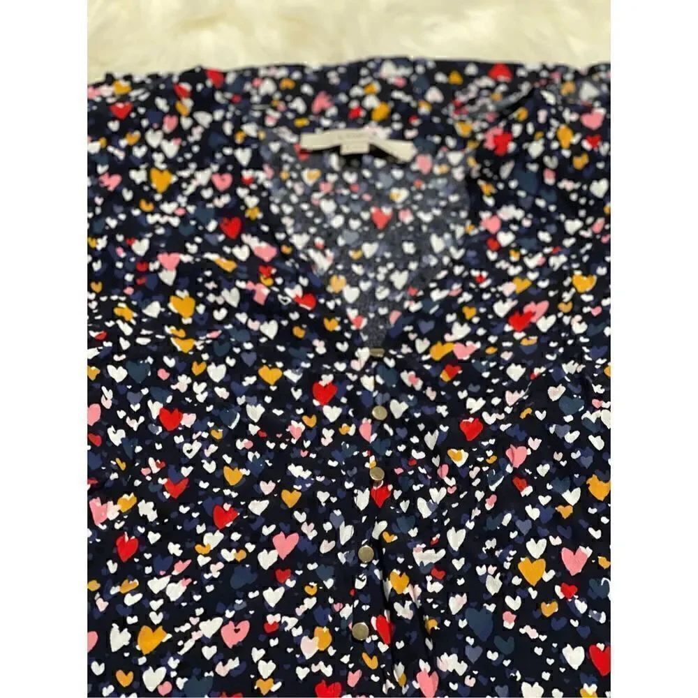 Loft xs heart printed long sleeve midi dress